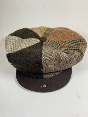 Men's Patchwork Tweed Newsboy Cap in Brown Multi